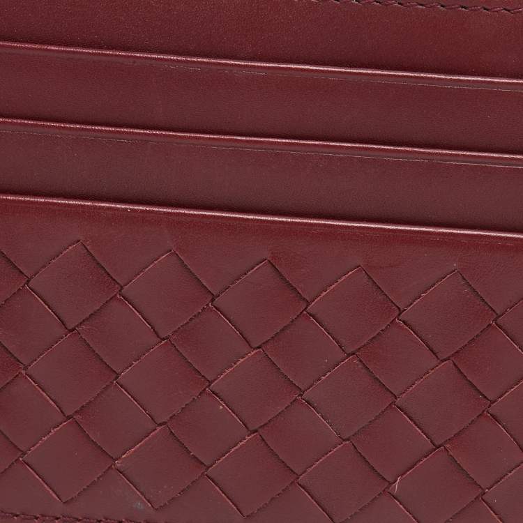 Pre Owned Bottega Veneta Burgundy Intrecciato Leather Card Holder