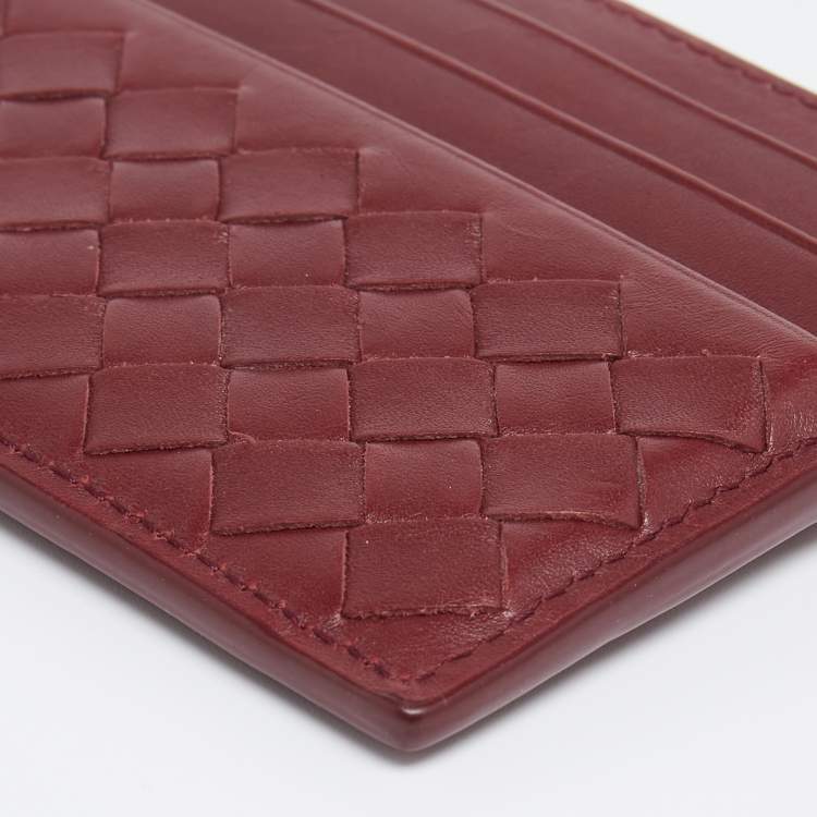 Pre Owned Bottega Veneta Burgundy Intrecciato Leather Card Holder
