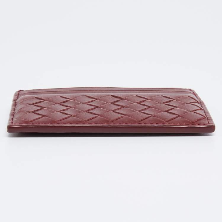 Pre Owned Bottega Veneta Burgundy Intrecciato Leather Card Holder