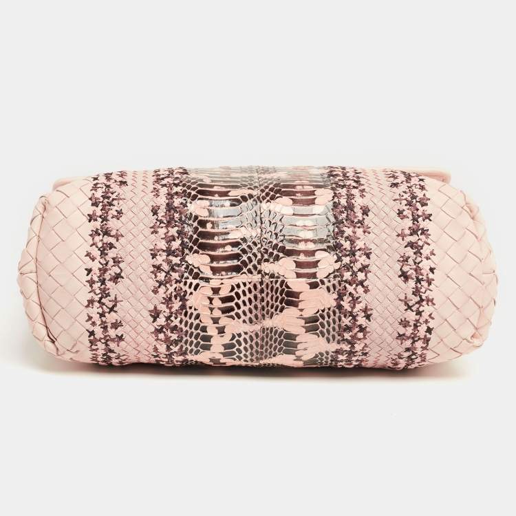 Pre Owned Bottega Veneta Beige/Peach Intrecciato Leather And Python Olimpia Bag
