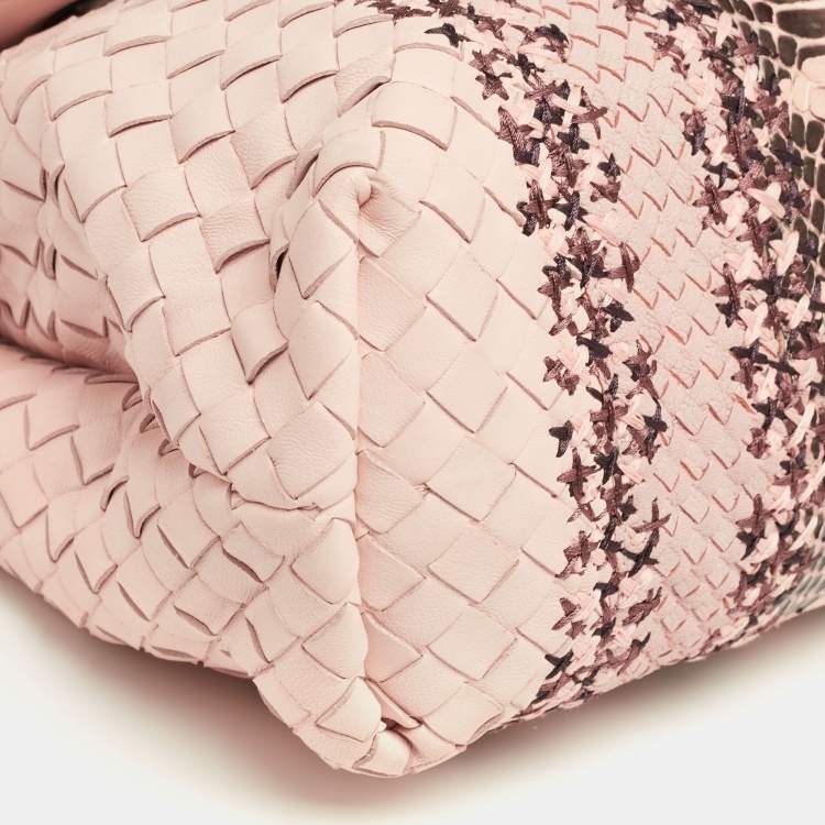 Pre Owned Bottega Veneta Beige/Peach Intrecciato Leather And Python Olimpia Bag