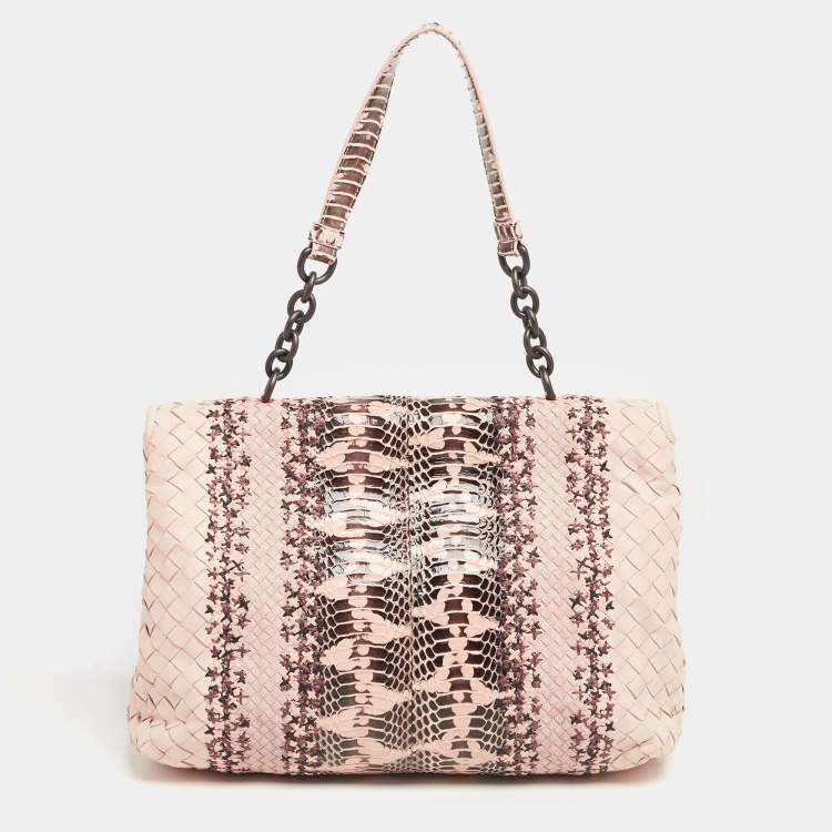 Pre Owned Bottega Veneta Beige/Peach Intrecciato Leather And Python Olimpia Bag