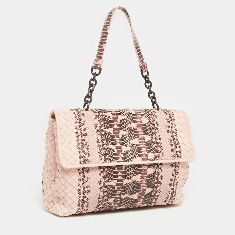 Pre Owned Bottega Veneta Beige/Peach Intrecciato Leather And Python Olimpia Bag