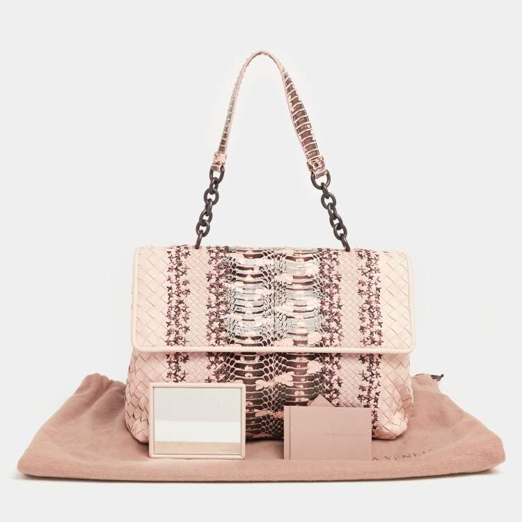 Pre Owned Bottega Veneta Beige/Peach Intrecciato Leather And Python Olimpia Bag