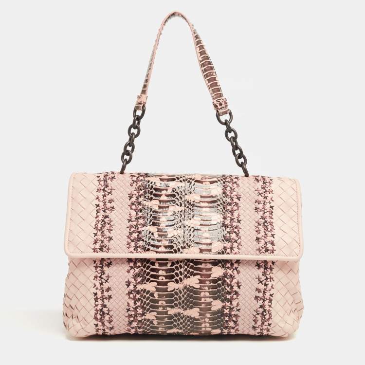 Pre Owned Bottega Veneta Beige/Peach Intrecciato Leather And Python Olimpia Bag