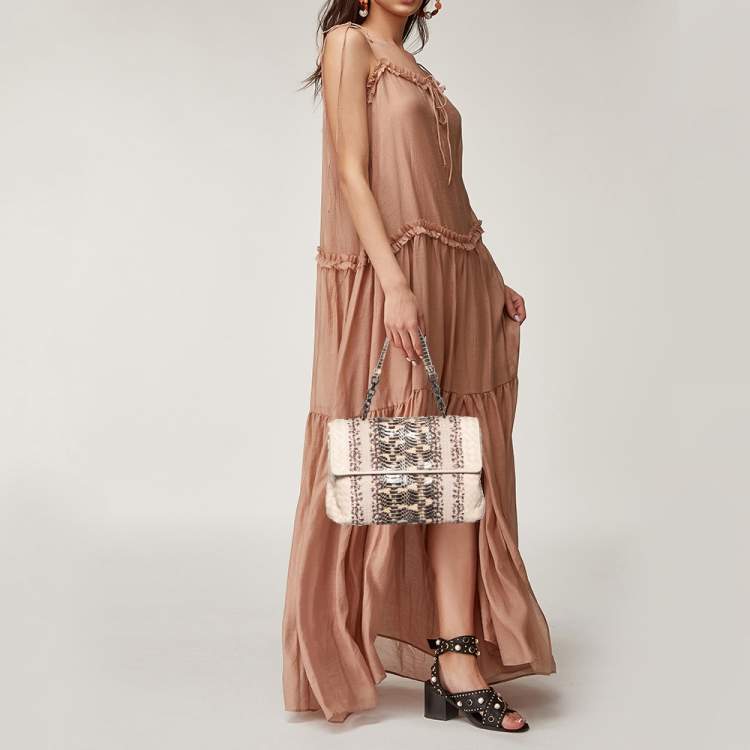 Pre Owned Bottega Veneta Beige/Peach Intrecciato Leather And Python Olimpia Bag