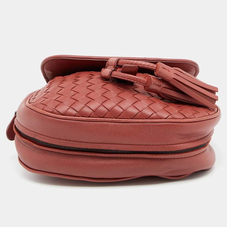 Pre Owned Bottega Veneta Brown Intrecciato Leather Flap Tassel Belt Bag