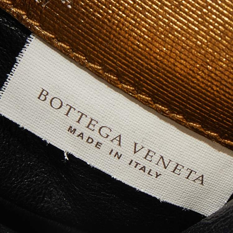 Pre Owned Bottega Veneta Gold Intrecciato Leather Business Card Case