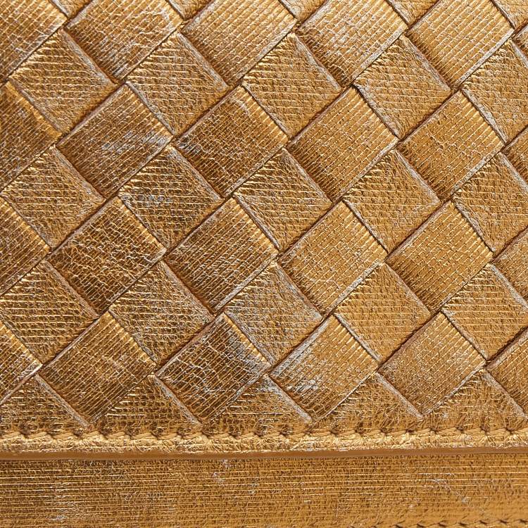 Pre Owned Bottega Veneta Gold Intrecciato Leather Business Card Case