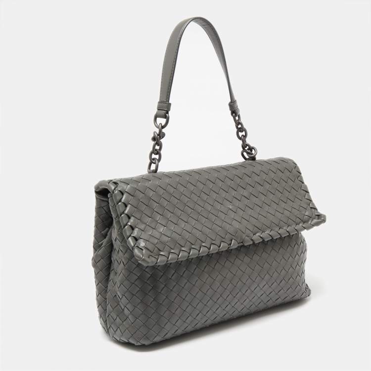 Pre Owned Bottega Veneta Grey Intrecciato Leather Olimpia Bag
