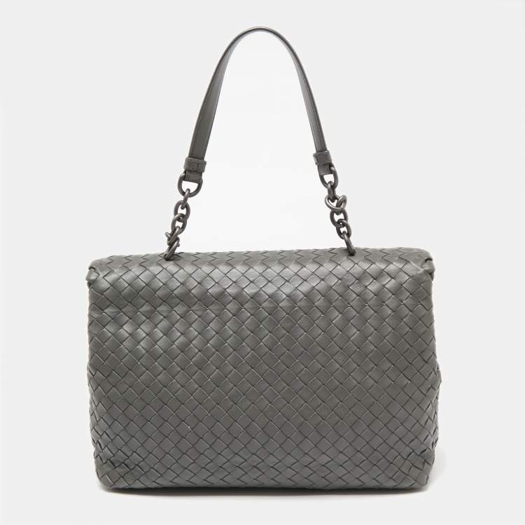 Pre Owned Bottega Veneta Grey Intrecciato Leather Olimpia Bag