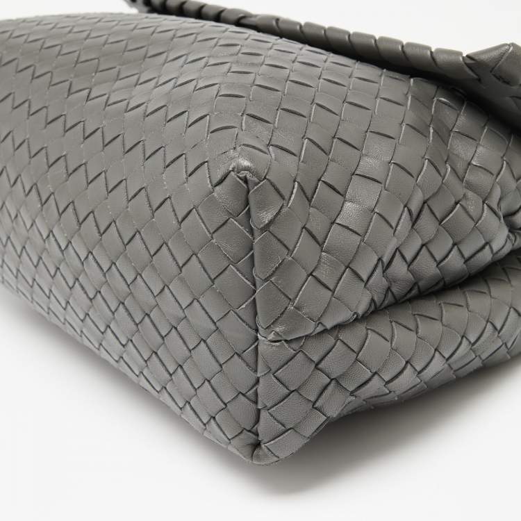 Pre Owned Bottega Veneta Grey Intrecciato Leather Olimpia Bag