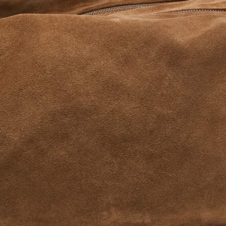 Pre Owned Bottega Veneta Brown Intrecciato Suede Knot Hobo