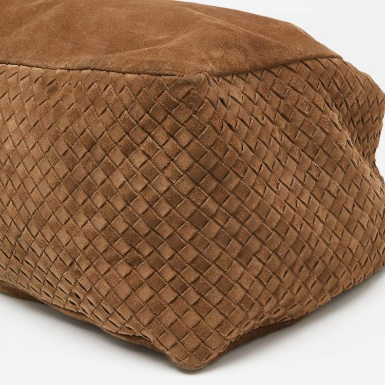Pre Owned Bottega Veneta Brown Intrecciato Suede Knot Hobo