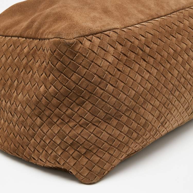 Pre Owned Bottega Veneta Brown Intrecciato Suede Knot Hobo
