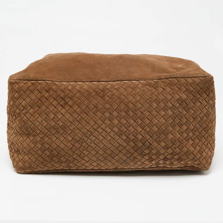 Pre Owned Bottega Veneta Brown Intrecciato Suede Knot Hobo