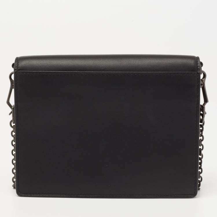 Pre Owned Bottega Veneta Black Leather Embellished Flap Wallet On Chain