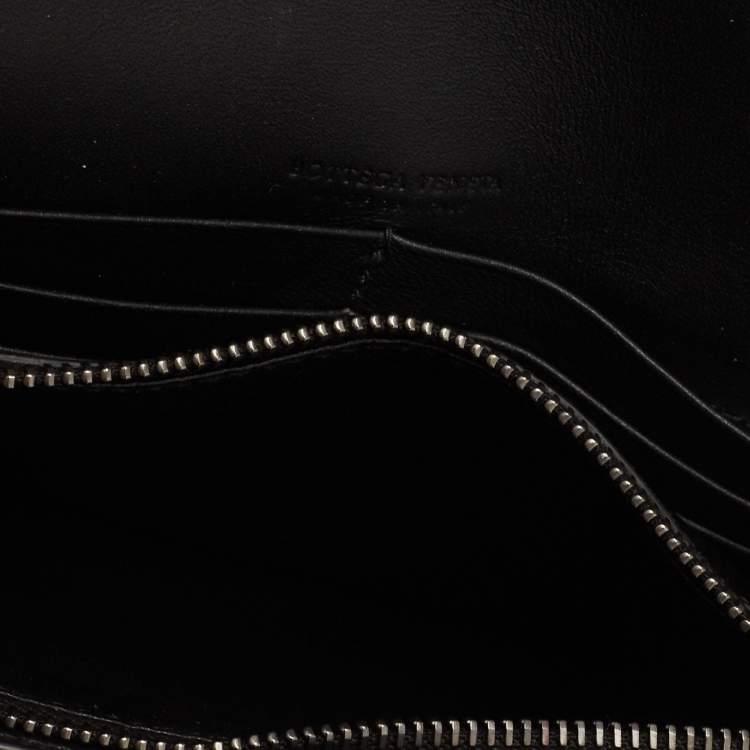 Pre Owned Bottega Veneta Black Leather Embellished Flap Wallet On Chain