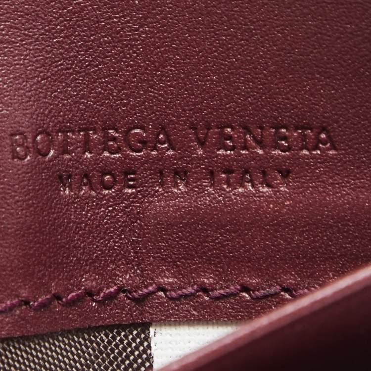 Pre Owned Bottega Veneta Burgundy Intrecciato Leather Card Holder