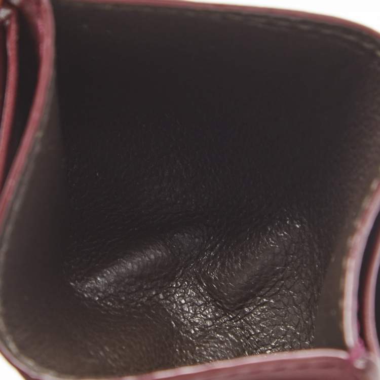 Pre Owned Bottega Veneta Burgundy Intrecciato Leather Card Holder