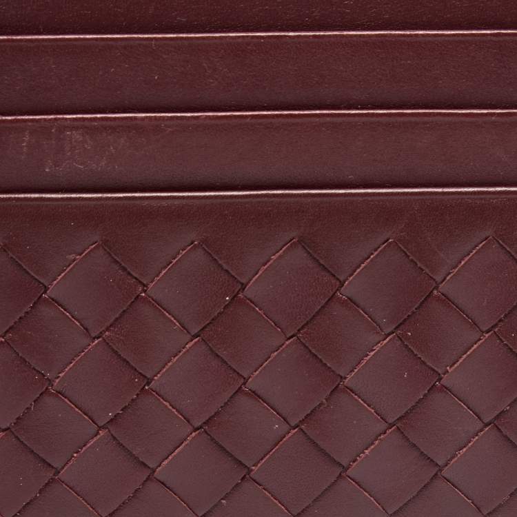 Pre Owned Bottega Veneta Burgundy Intrecciato Leather Card Holder