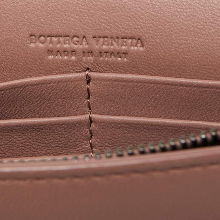 Pre Owned Bottega Veneta Old Rose Intrecciato Leather Wallet on Chain