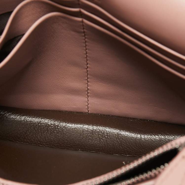 Pre Owned Bottega Veneta Old Rose Intrecciato Leather Wallet on Chain