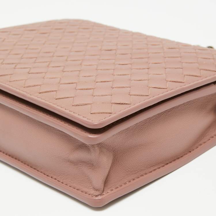 Pre Owned Bottega Veneta Old Rose Intrecciato Leather Wallet on Chain