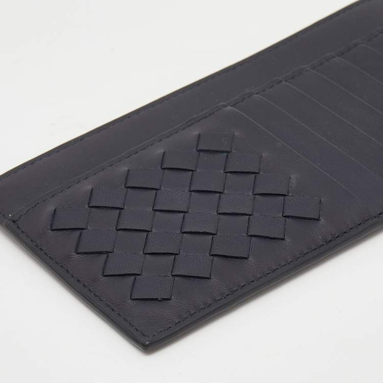 Pre Owned Bottega Veneta Black Leather Intrecciato Cheque Wallet 