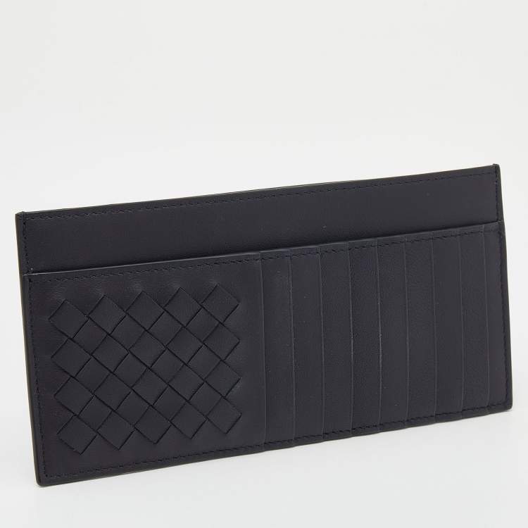 Pre Owned Bottega Veneta Black Leather Intrecciato Cheque Wallet 