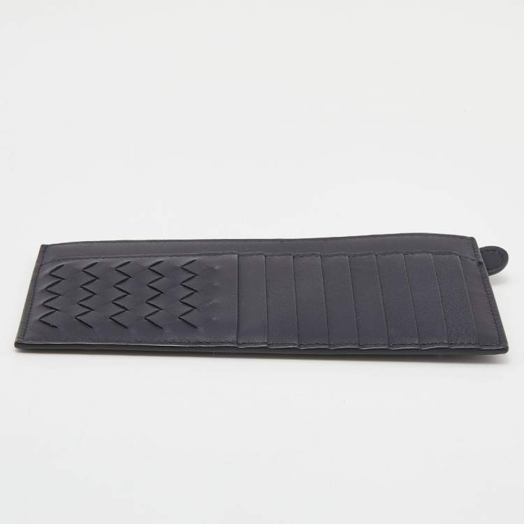 Pre Owned Bottega Veneta Black Leather Intrecciato Cheque Wallet 