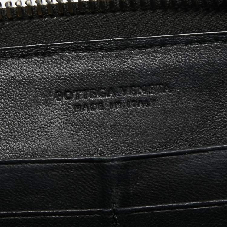 Pre Owned Bottega Veneta Black Intrecciato Leather Zip Around Wallet