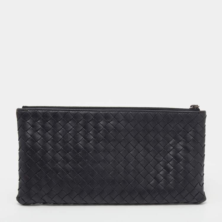 Pre Owned Bottega Veneta Black Intrecciato Leather Clutch
