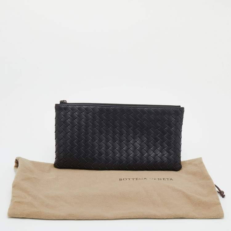 Pre Owned Bottega Veneta Black Intrecciato Leather Clutch