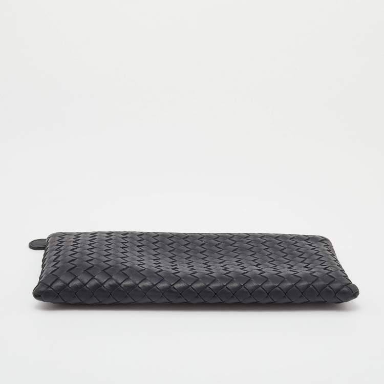 Pre Owned Bottega Veneta Black Intrecciato Leather Clutch