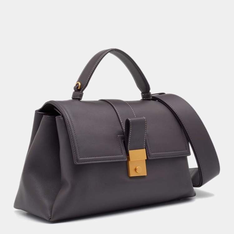 Pre Owned Bottega Veneta Plum Leather Small Piazza Top Handle Bag
