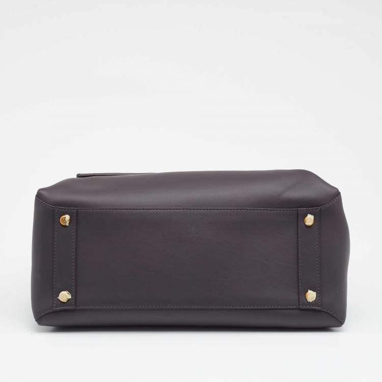 Pre Owned Bottega Veneta Plum Leather Small Piazza Top Handle Bag