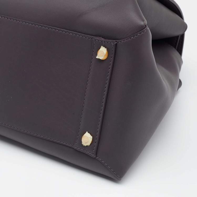 Pre Owned Bottega Veneta Plum Leather Small Piazza Top Handle Bag