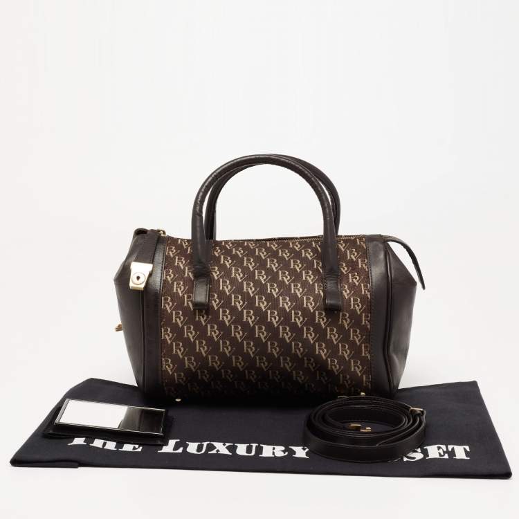 Pre Owned Bottega Veneta Brown Signature Canvas and Leather Boston Bag