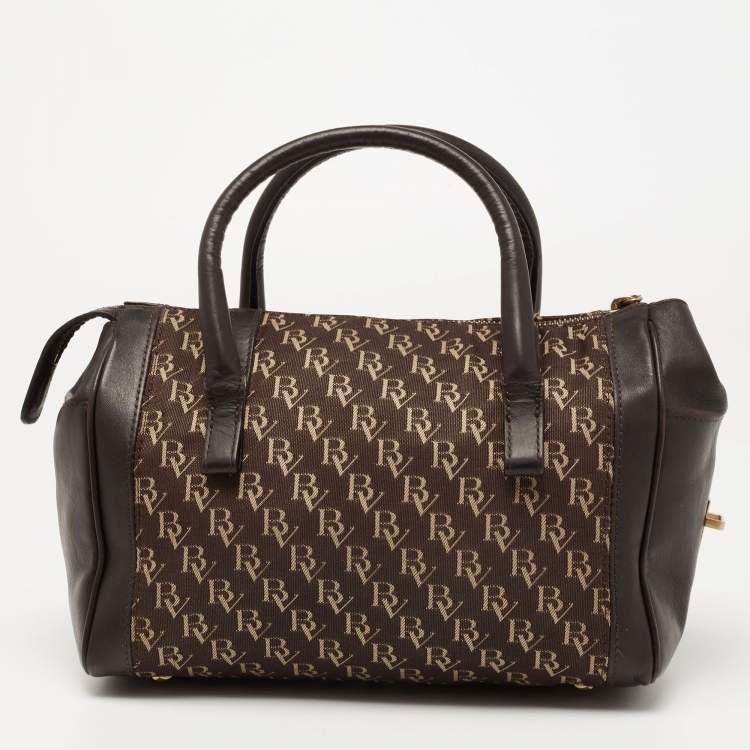 Pre Owned Bottega Veneta Brown Signature Canvas and Leather Boston Bag