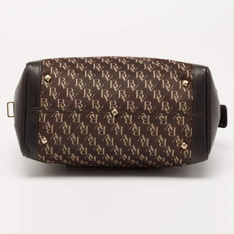 Pre Owned Bottega Veneta Brown Signature Canvas and Leather Boston Bag