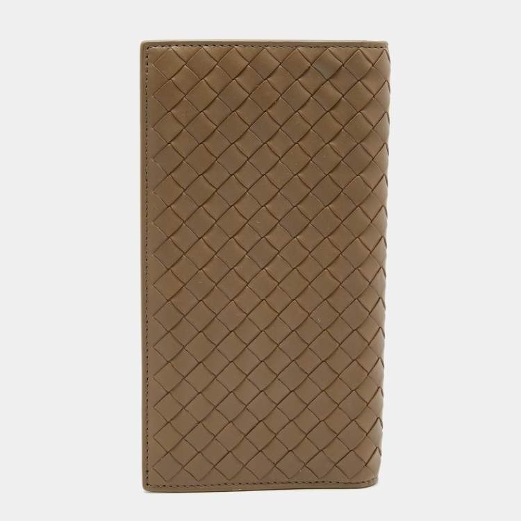 Pre Owned Bottega Veneta Khaki Intrecciato Leather Bifold Wallet