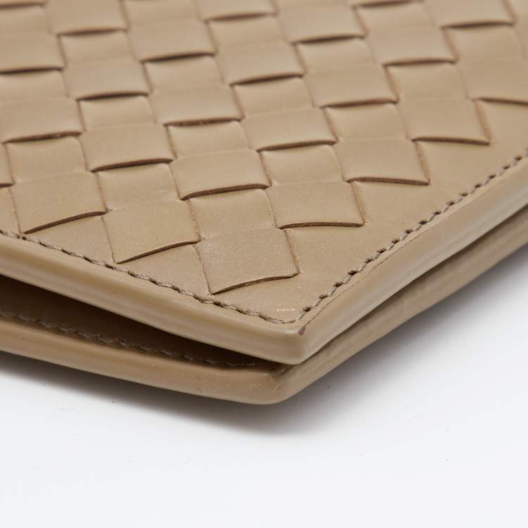 Pre Owned Bottega Veneta Khaki Intrecciato Leather Bifold Wallet