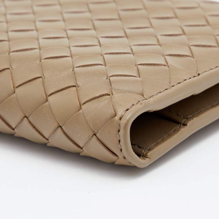 Pre Owned Bottega Veneta Khaki Intrecciato Leather Bifold Wallet