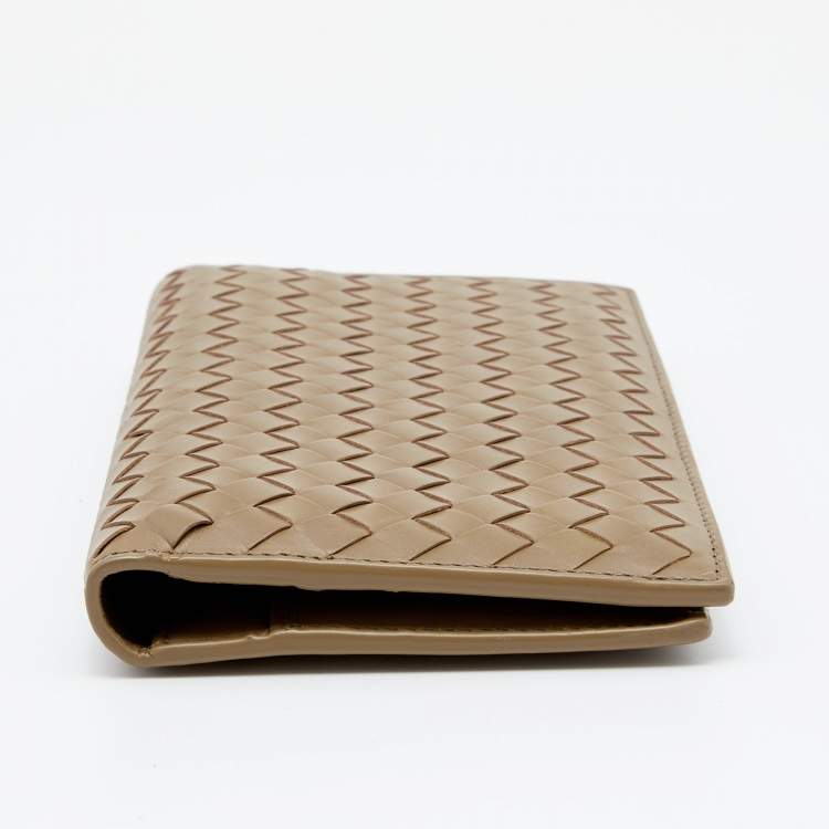 Pre Owned Bottega Veneta Khaki Intrecciato Leather Bifold Wallet