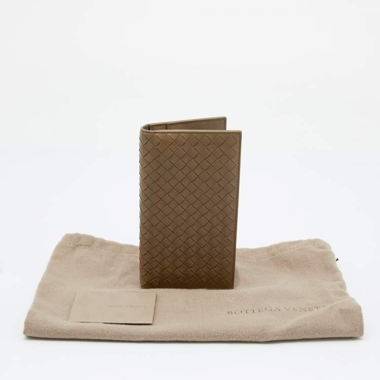 Pre Owned Bottega Veneta Khaki Intrecciato Leather Bifold Wallet