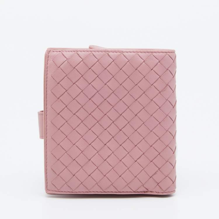 Bottega Pink Intrecciato Leather Compact Wallet Bottega