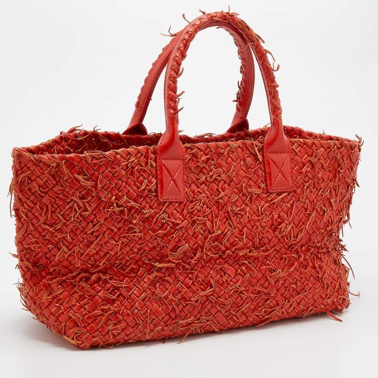 Pre Owned Bottega Veneta Orange Intrecciato Leather Medium Cabat Tote