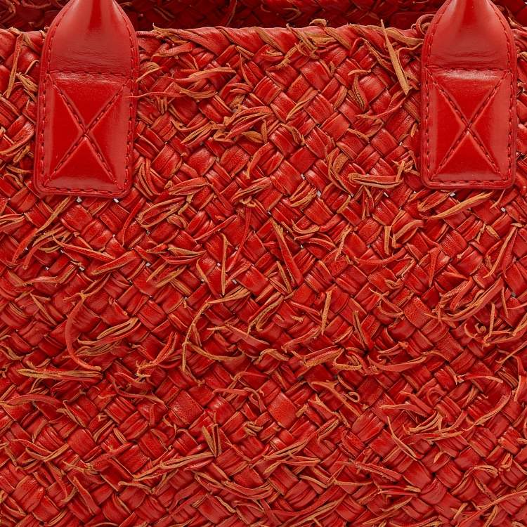Pre Owned Bottega Veneta Orange Intrecciato Leather Medium Cabat Tote