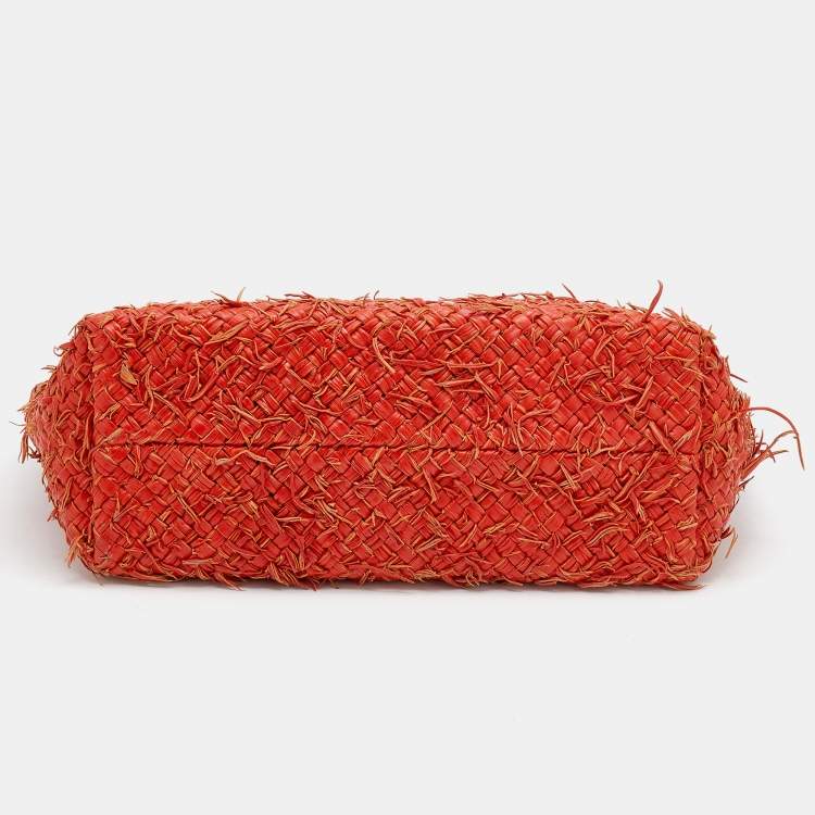 Pre Owned Bottega Veneta Orange Intrecciato Leather Medium Cabat Tote